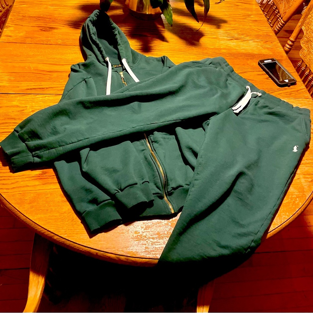 Polo by Ralph Lauren Mens XLarge Hunter green sweatshirt sweatpants set suit